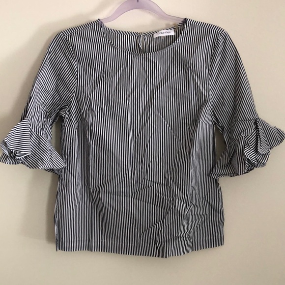 Calvin Klein Black and White Striped Blouse - Picture 2 of 9